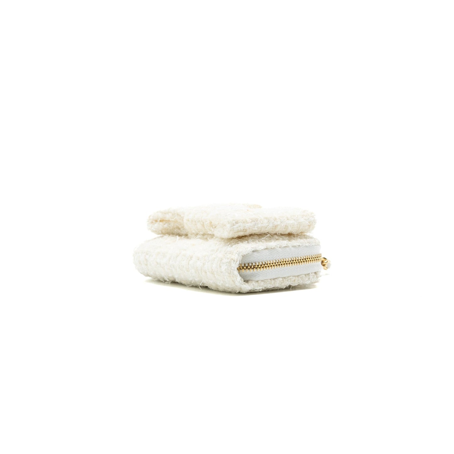 Chanel Mini Bow Card Holder With Chain Tweed White L(Microchip)