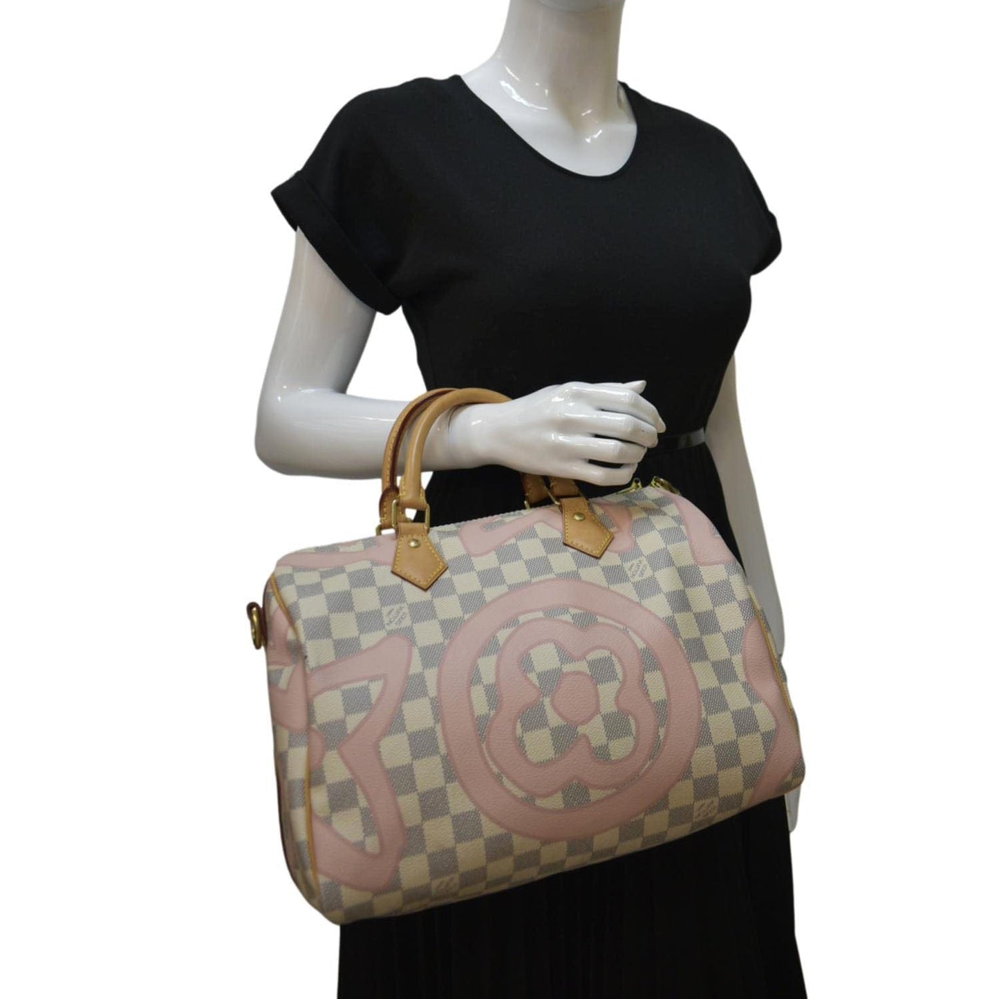 LOUIS VUITTON Tahitienne  30 Damier Azur Satchel Bag Rose Ballerine