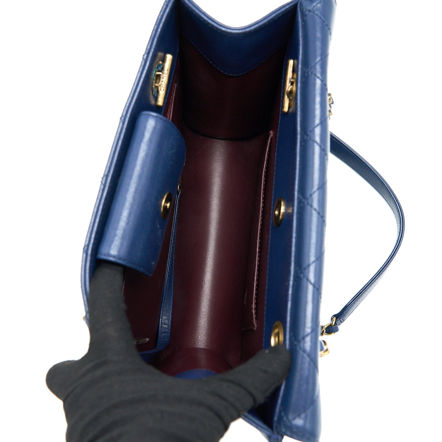 Chanel Quilted Shoulder Bag Goatskin Blue Ruthenium