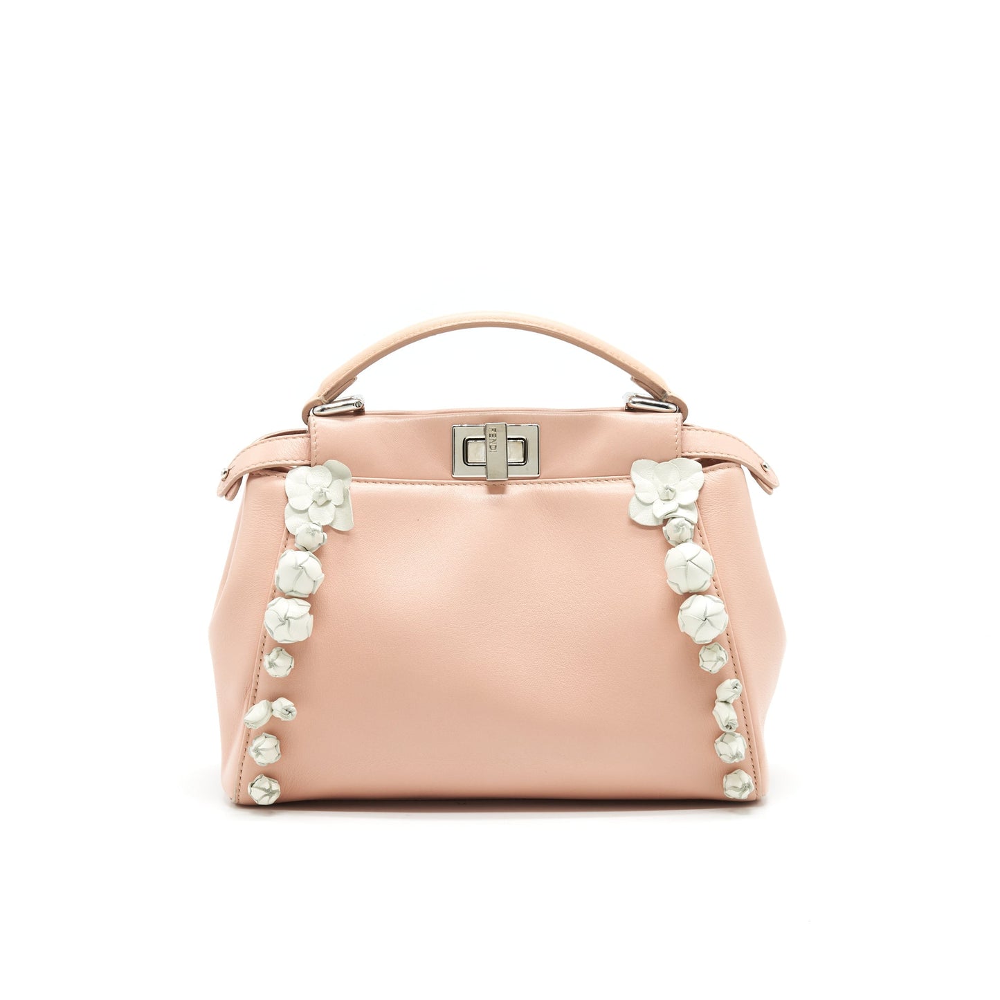 FENDI PEEKABOO KAPPA HANDLE Purse LAMBSKIN WHITE FLOWERS