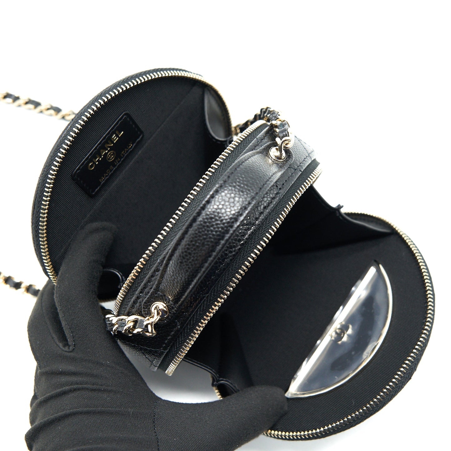 Chanel 22C Top Handle Mini Round Vanity On Chain Caviar Black L