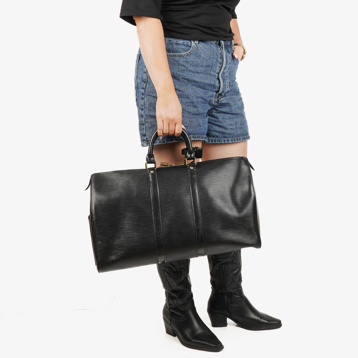 Louis Vuitton Keepall 45 Black EPI Leather Travel Bag