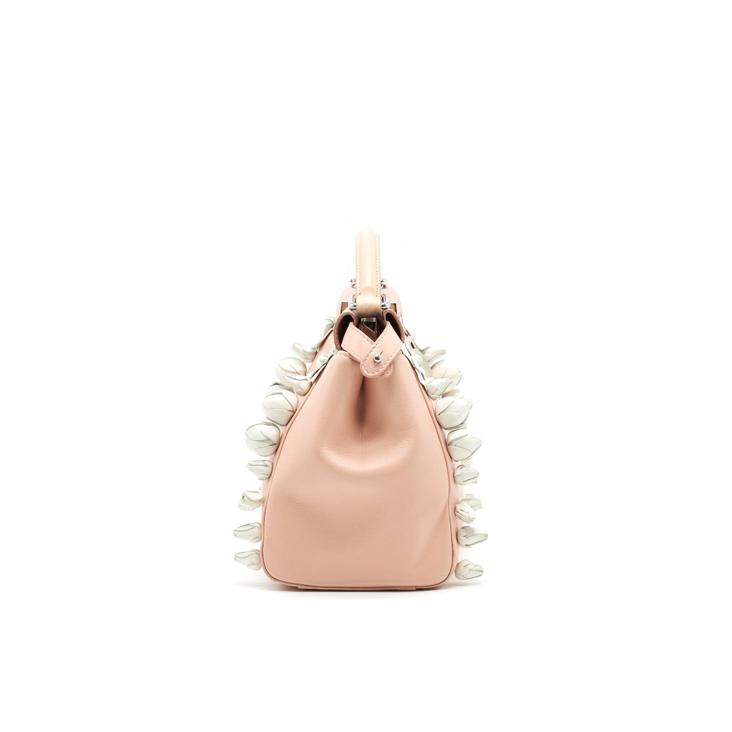 FENDI PEEKABOO KAPPA HANDLE Purse LAMBSKIN WHITE FLOWERS