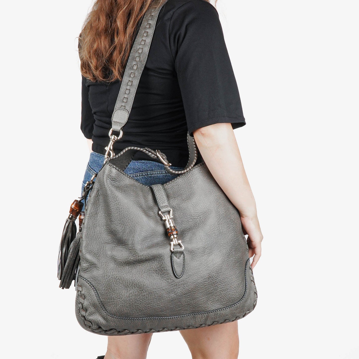 Gucci Grey Leather New Jackie Hobo Bag