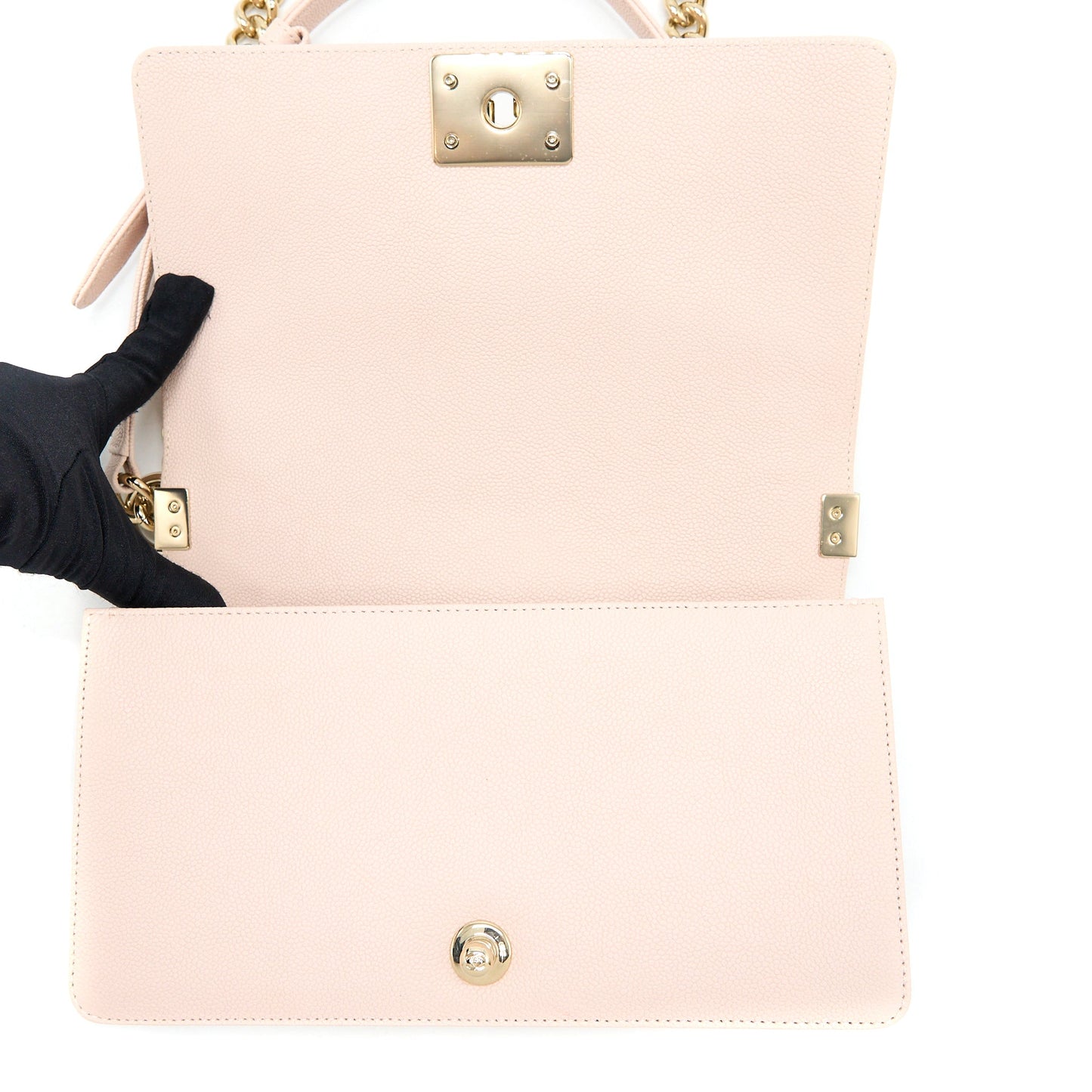 Chanel Medium Boy Bag Chevron Caviar Light Pink L