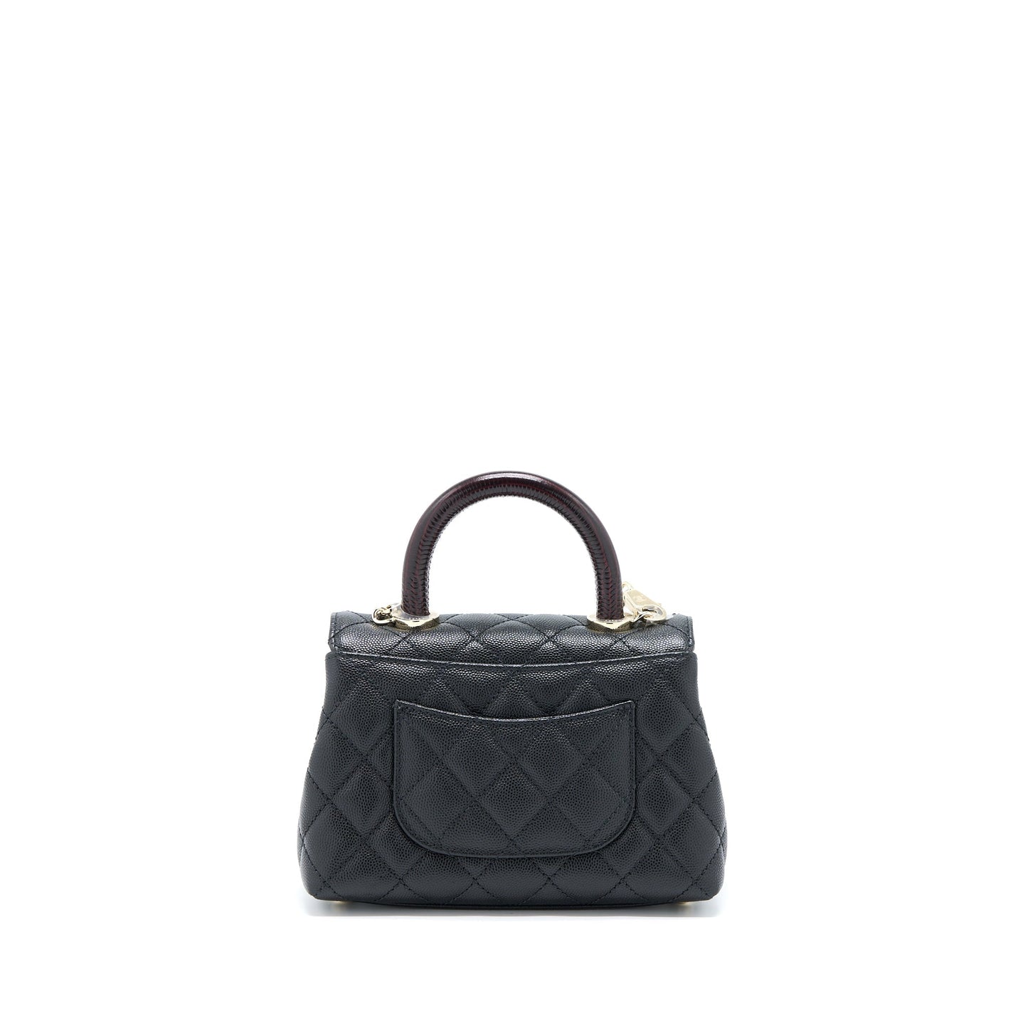 Chanel Mini Coco Handle Bag With Dark Red Handle Caviar Black L(Microchip)