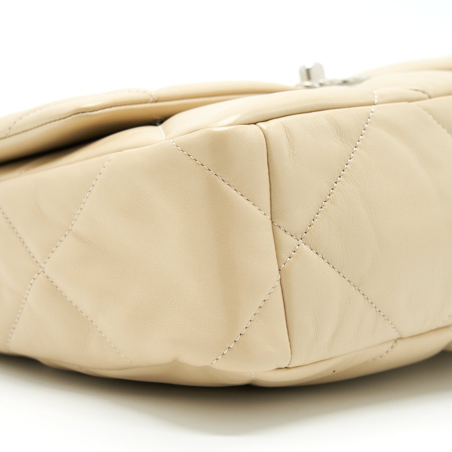 Chanel Medium 19 Bag Quilted Goatskin leather Light Beige Gold/Silver Hardware