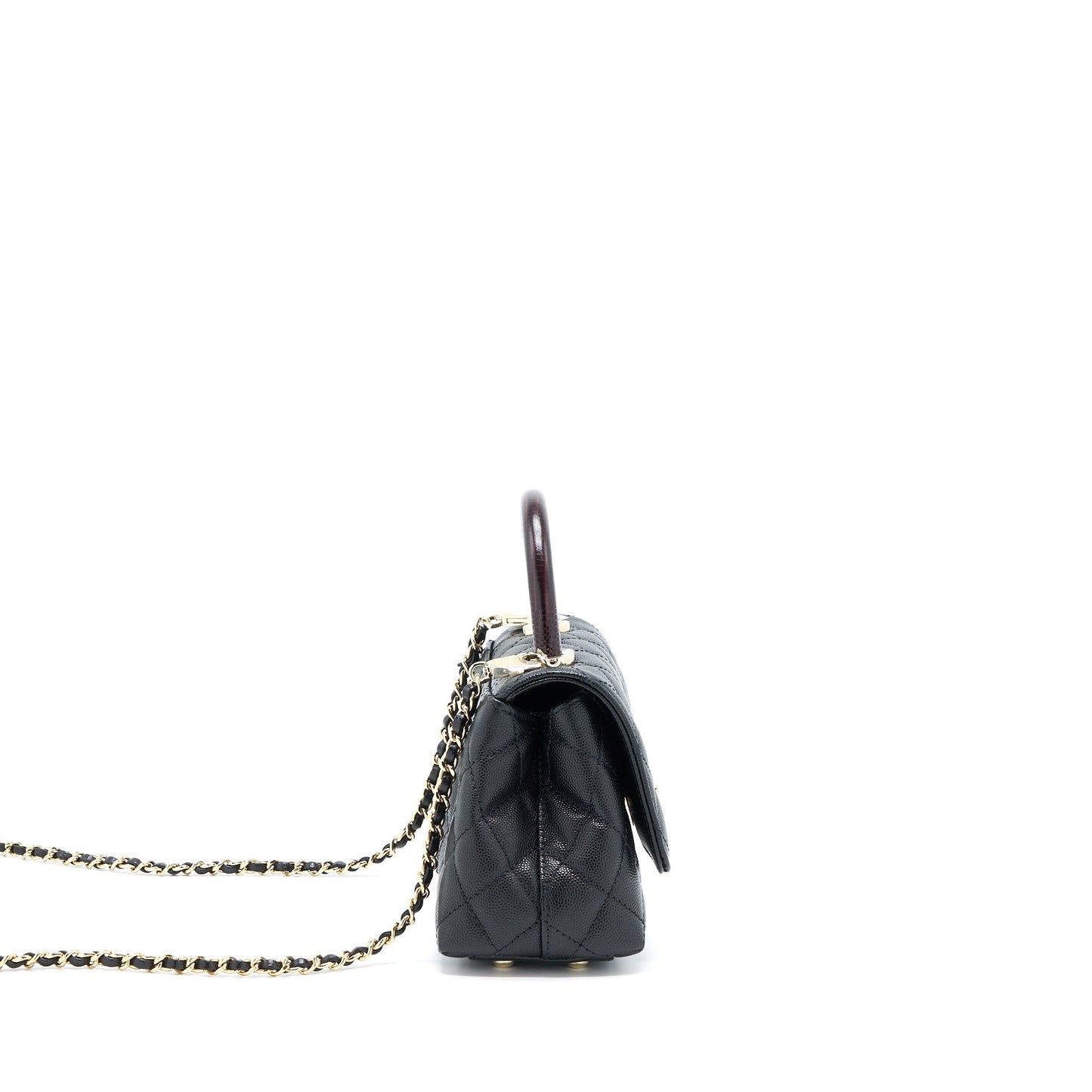 Chanel Mini Coco Handle Bag With Dark Red Handle Caviar Black L(Microchip)