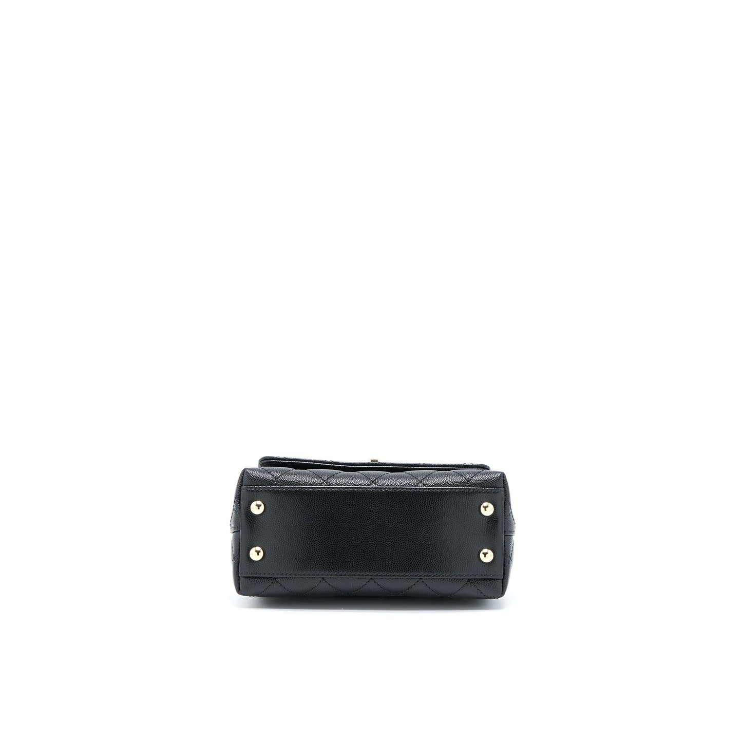Chanel Mini Coco Handle Bag With Dark Red Handle Caviar Black L(Microchip)