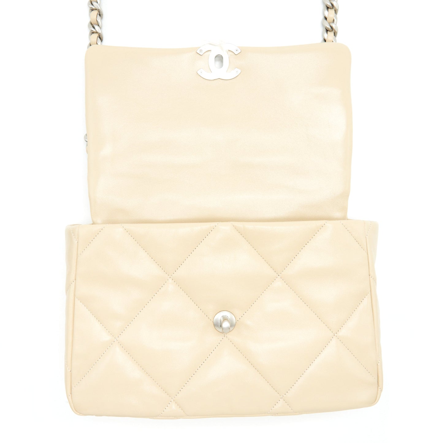 Chanel Medium 19 Bag Quilted Goatskin leather Light Beige Gold/Silver Hardware