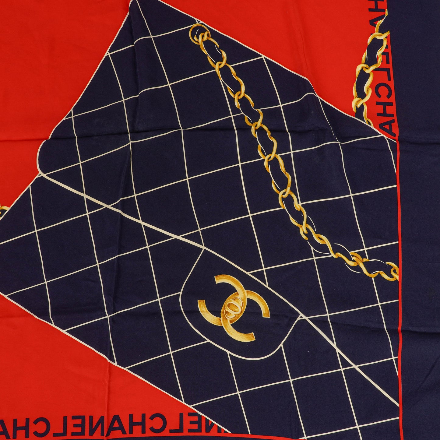 Chanel Chain Bag Pattern Scarf In Red And Navy Scarf