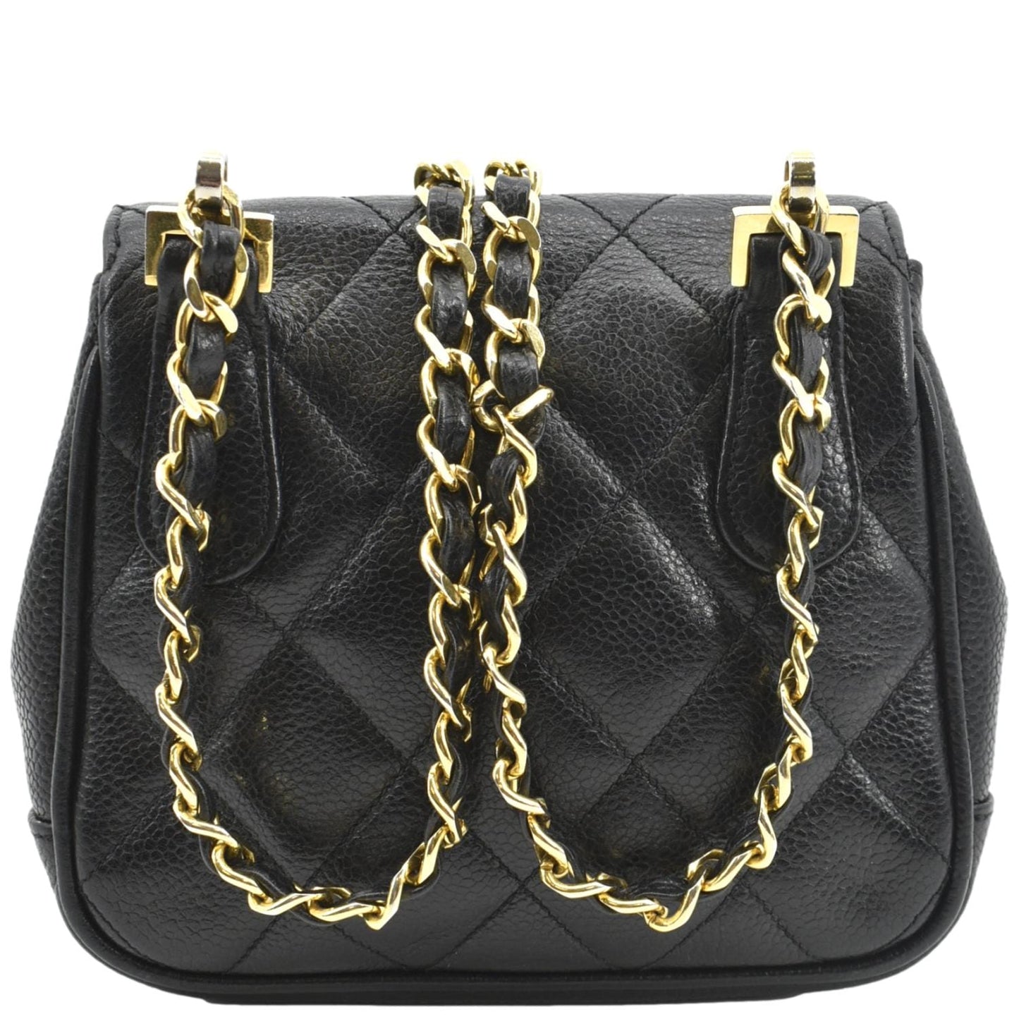 CHANEL Round Flap  Quilted Caviar Leather Crossbody Bag Black