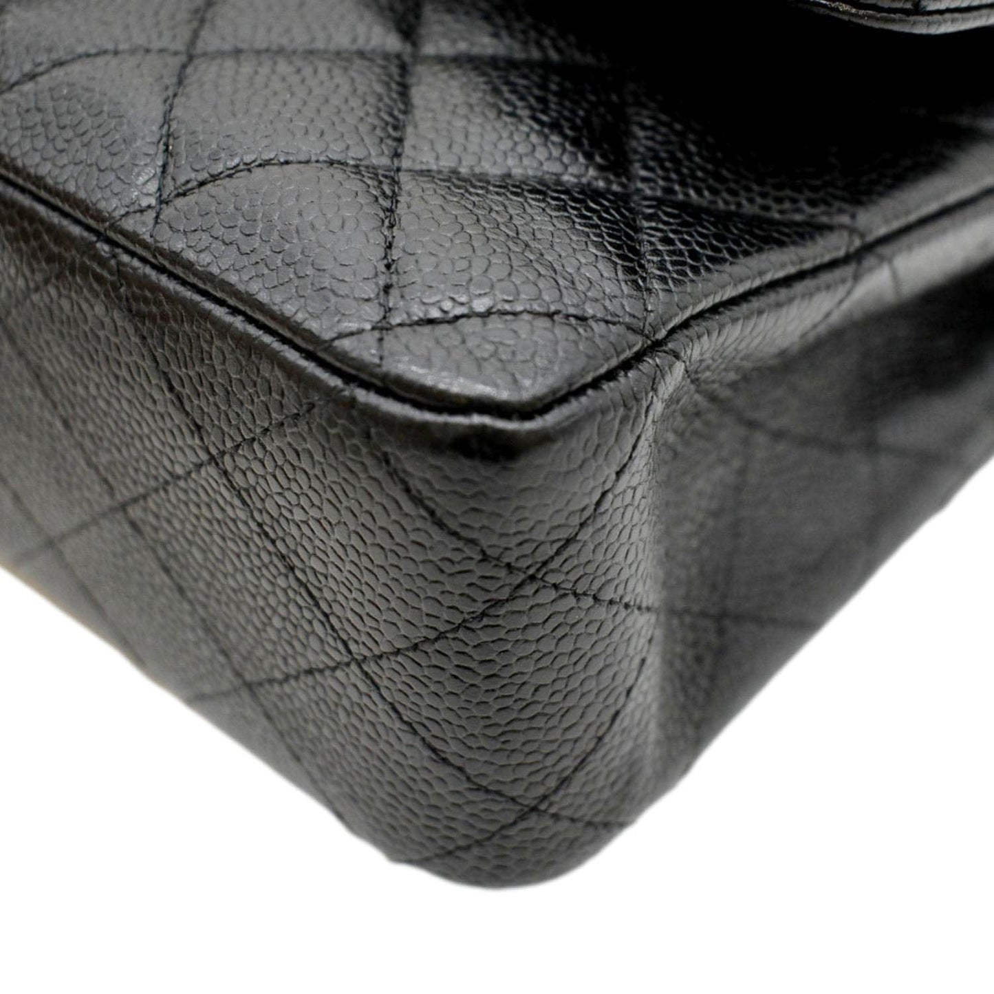 CHANEL Classic Medium Double Flap Quilted Caviar Leather Shoulder Bag Black