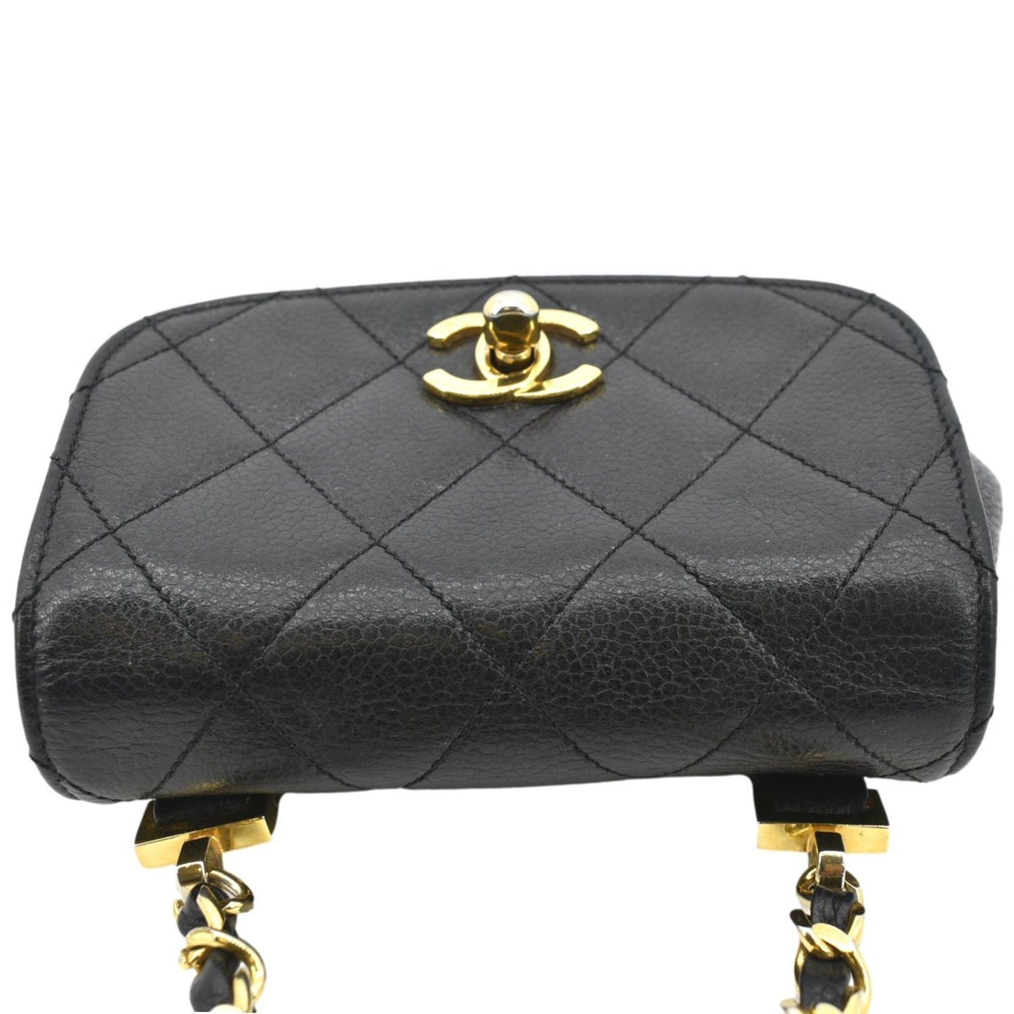 CHANEL Round Flap  Quilted Caviar Leather Crossbody Bag Black