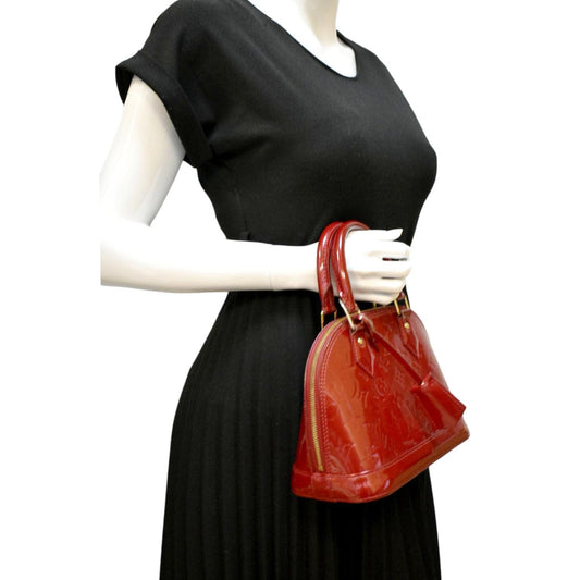 Louis Vuitton Alma BB Monogram Patent Leather Satchel Crossbody Bag Red
