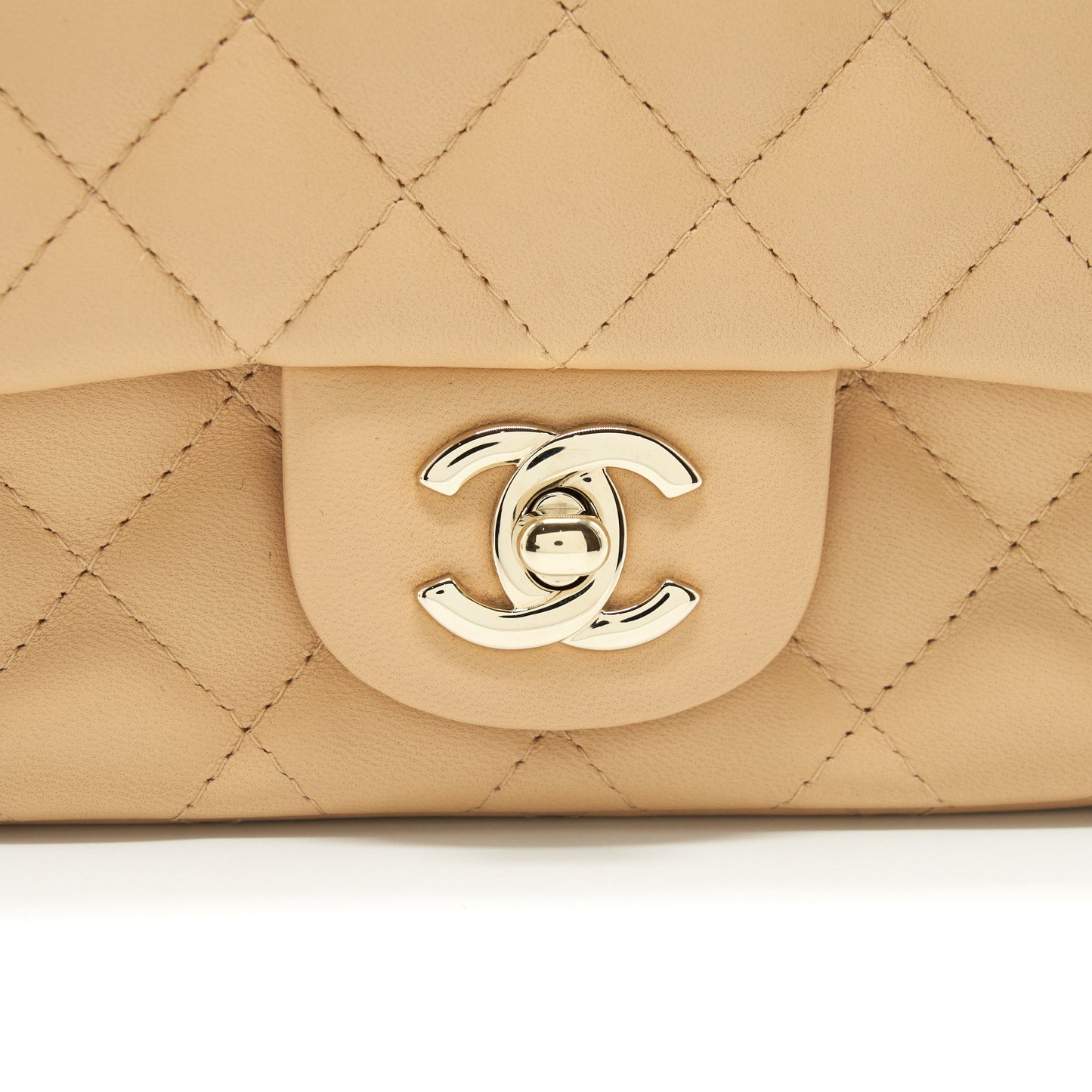 Chanel 22C Mini Square Flap Bag Lambskin Beige L