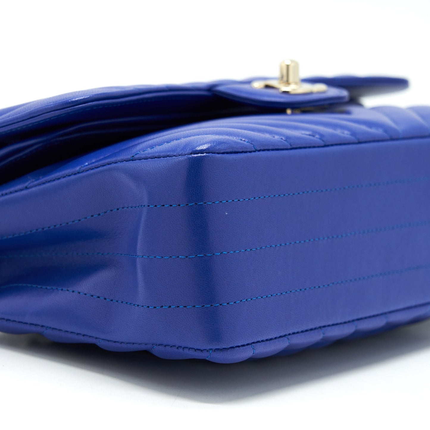 Chanel Small Classic Flap Bag Chevron Lambskin Blue L