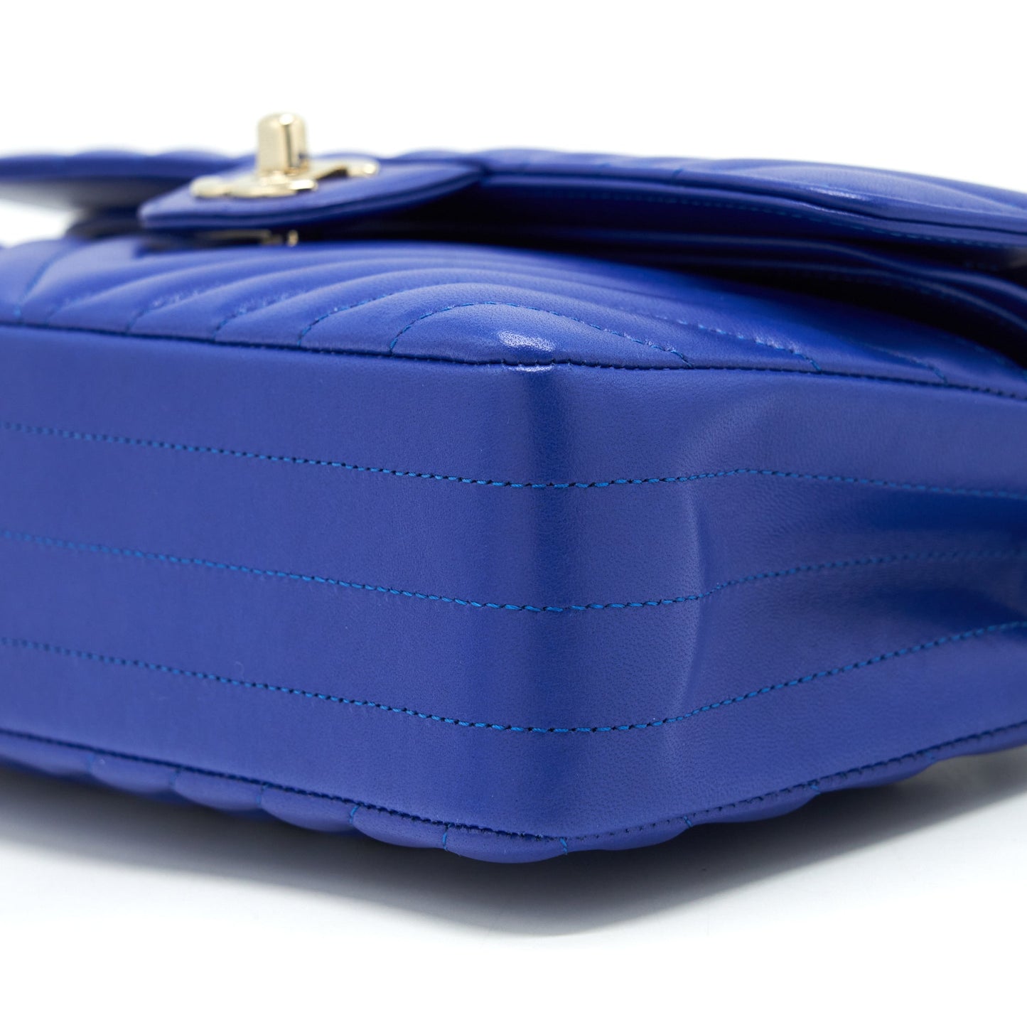 Chanel Small Classic Flap Bag Chevron Lambskin Blue L