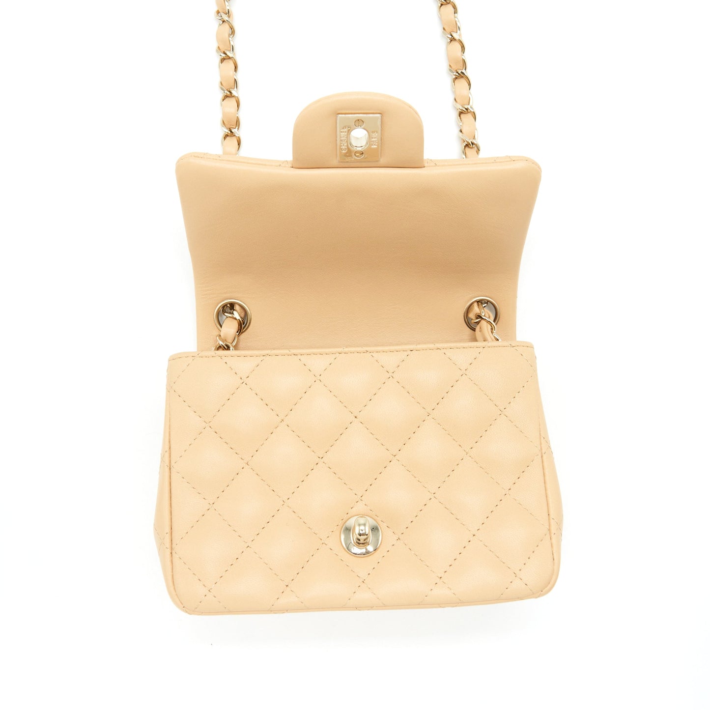 Chanel 22C Mini Square Flap Bag Lambskin Beige L