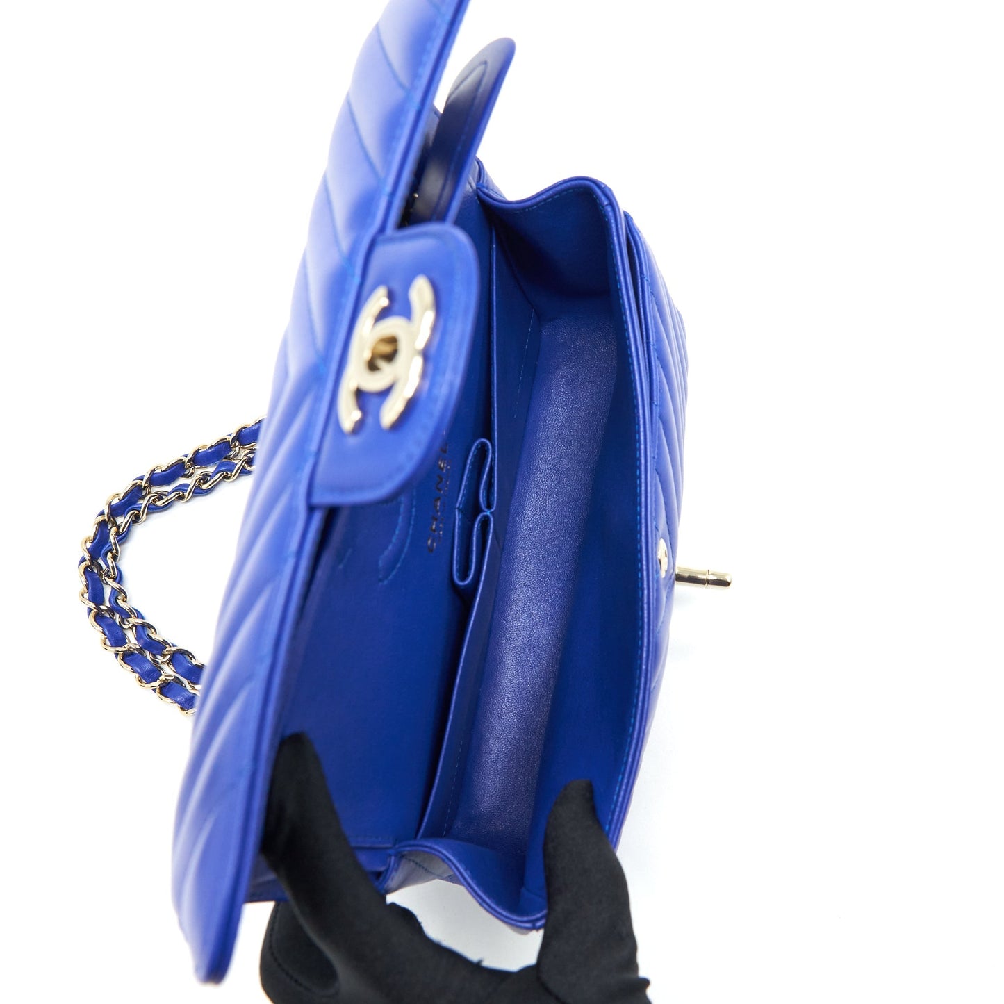 Chanel Small Classic Flap Bag Chevron Lambskin Blue L