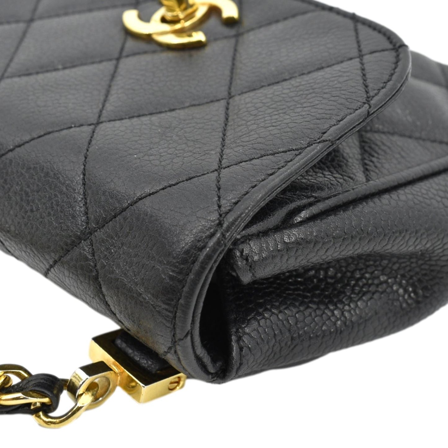 CHANEL Round Flap  Quilted Caviar Leather Crossbody Bag Black