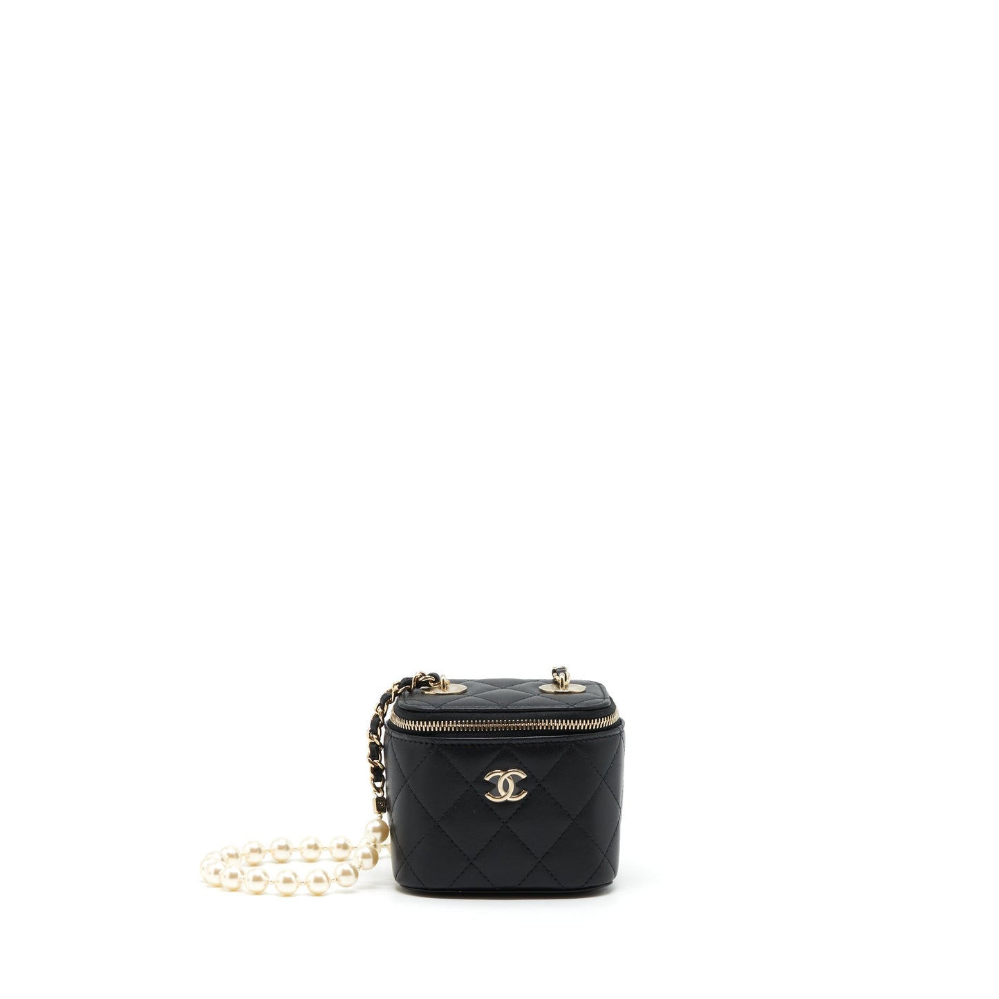 Chanel Mini Vanity With Pearl Chain Lambskin Black L