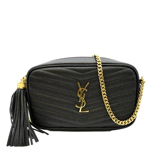 YVES SAINT LAURENT Lou Chevron Leather Camera Crossbody Bag Black