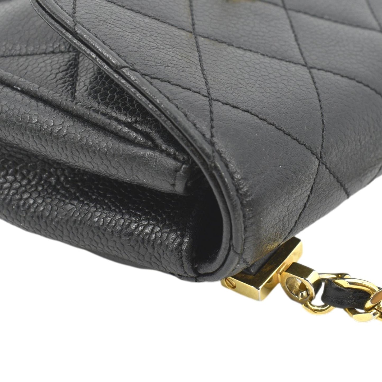 CHANEL Round Flap  Quilted Caviar Leather Crossbody Bag Black