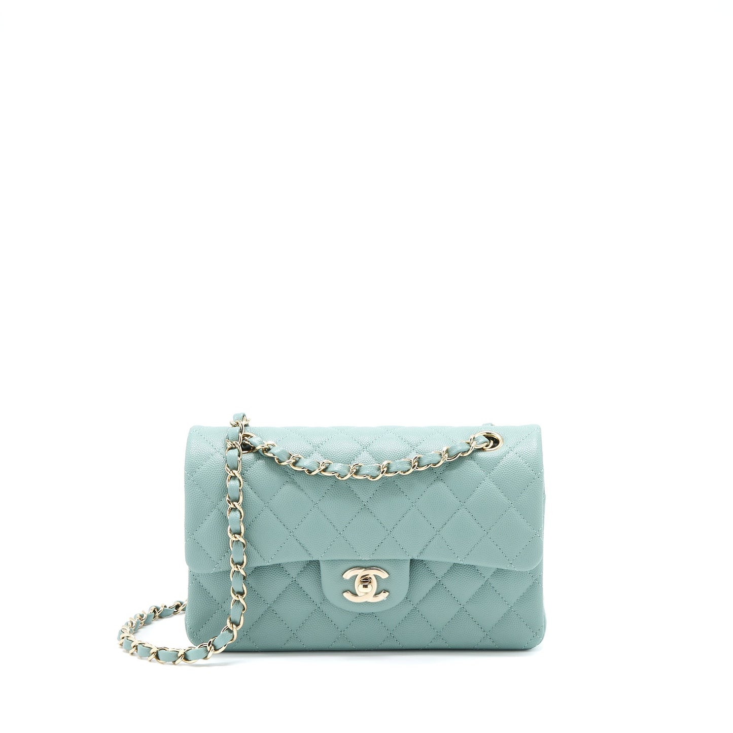 Chanel 22C Small Classic Double Flap Bag Caviar NG124 Greyish Green L (Microchip)