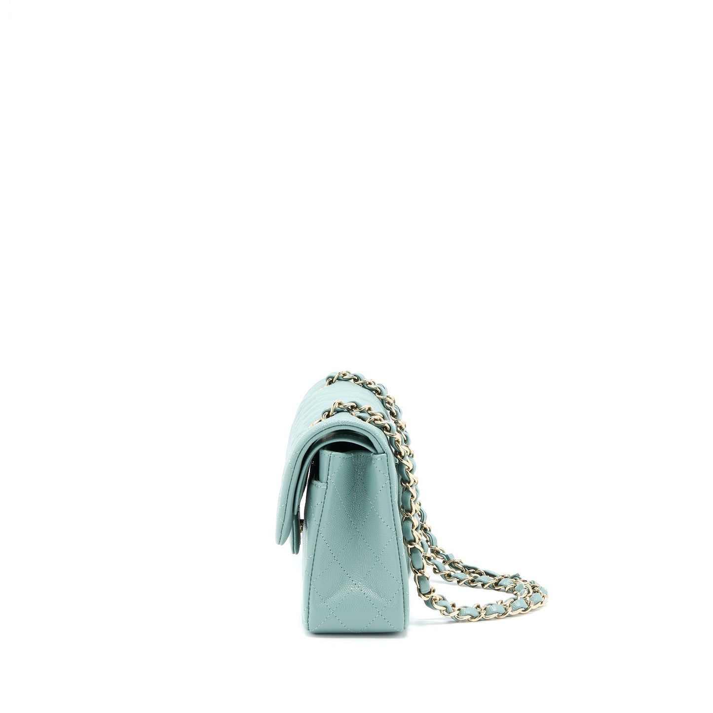 Chanel 22C Small Classic Double Flap Bag Caviar NG124 Greyish Green L (Microchip)