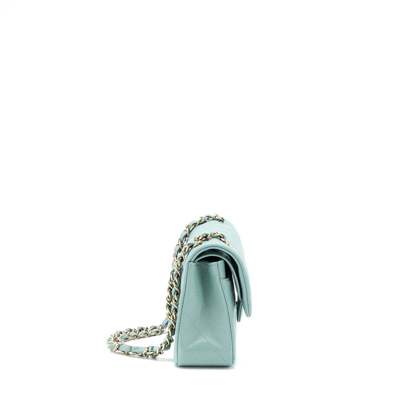 Chanel 22C Small Classic Double Flap Bag Caviar NG124 Greyish Green L (Microchip)