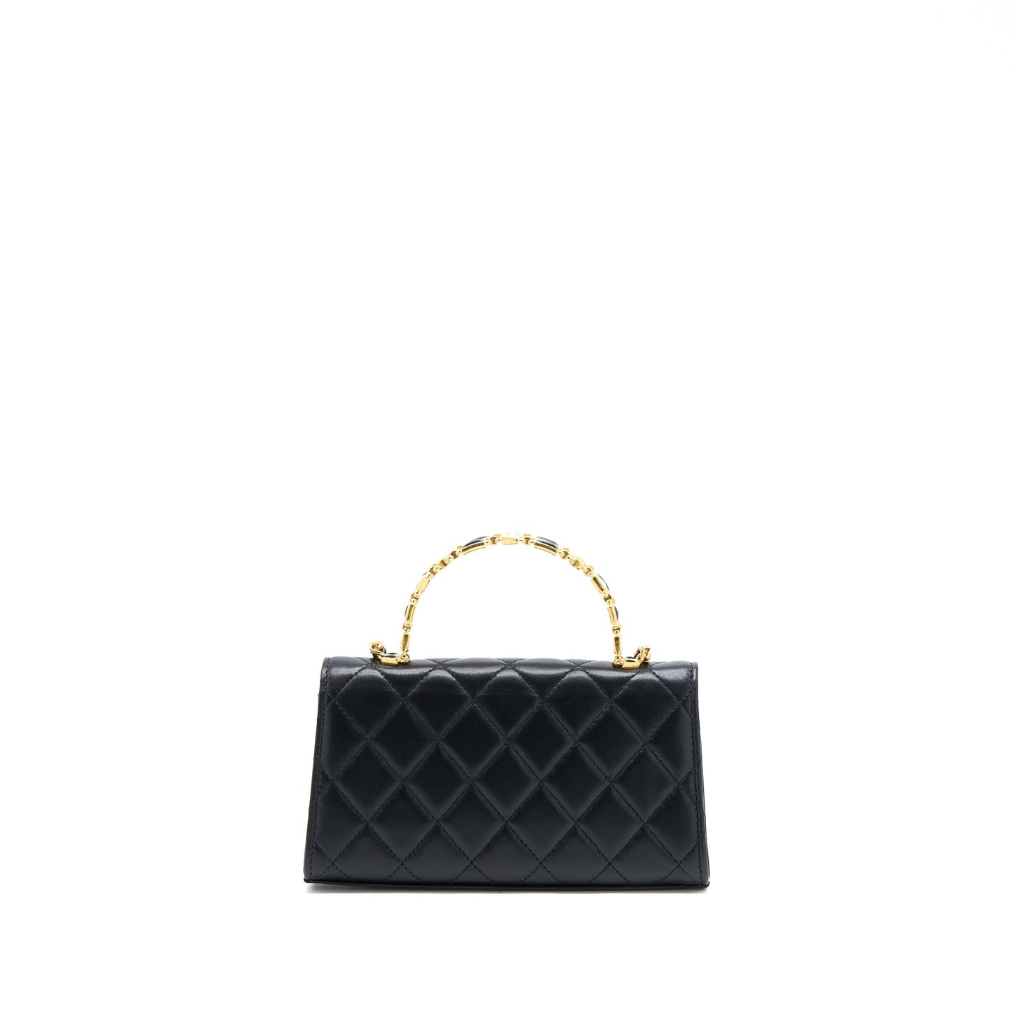 Chanel 22B Flap Bag With Enamel Top Handle Lambskin Black