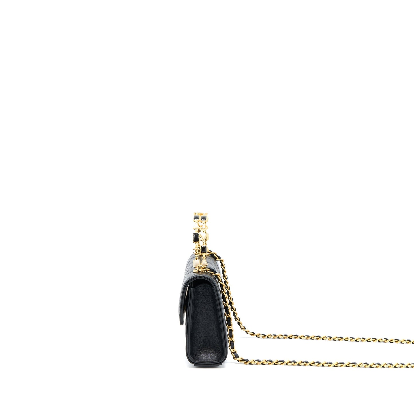 Chanel 22B Flap Bag With Enamel Top Handle Lambskin Black