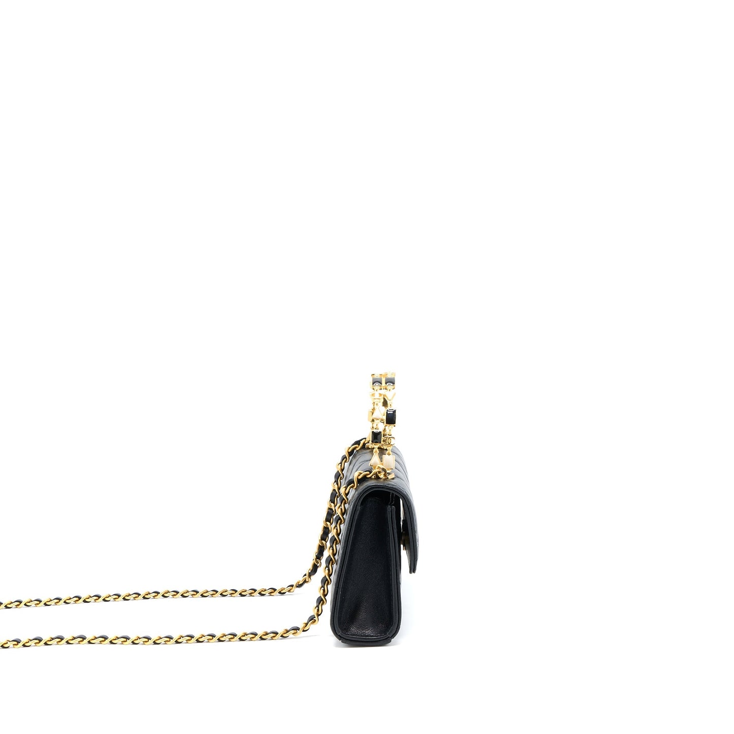 Chanel 22B Flap Bag With Enamel Top Handle Lambskin Black