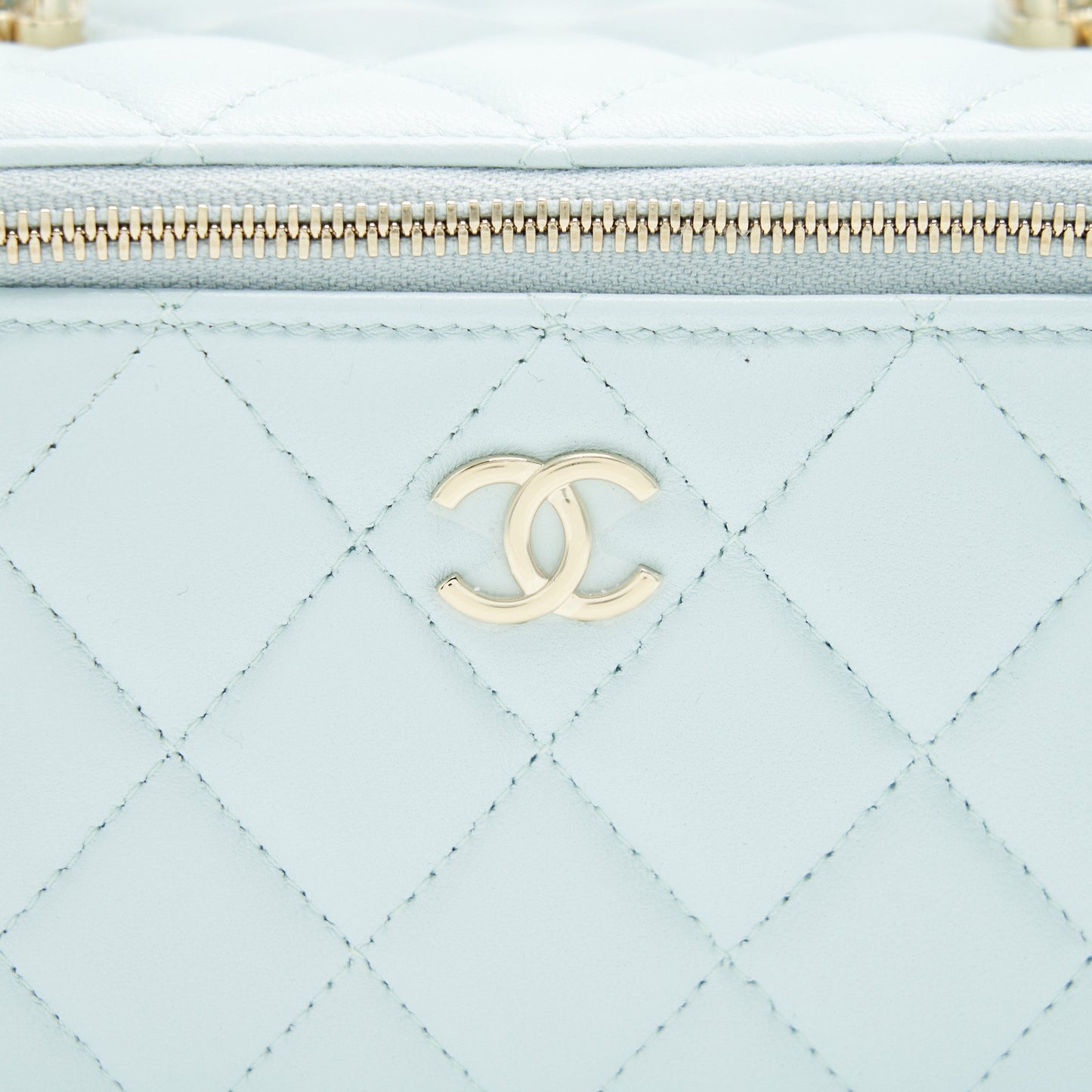 Chanel 21K Rectangular Top handle Vanity with Chain Baby Blue L