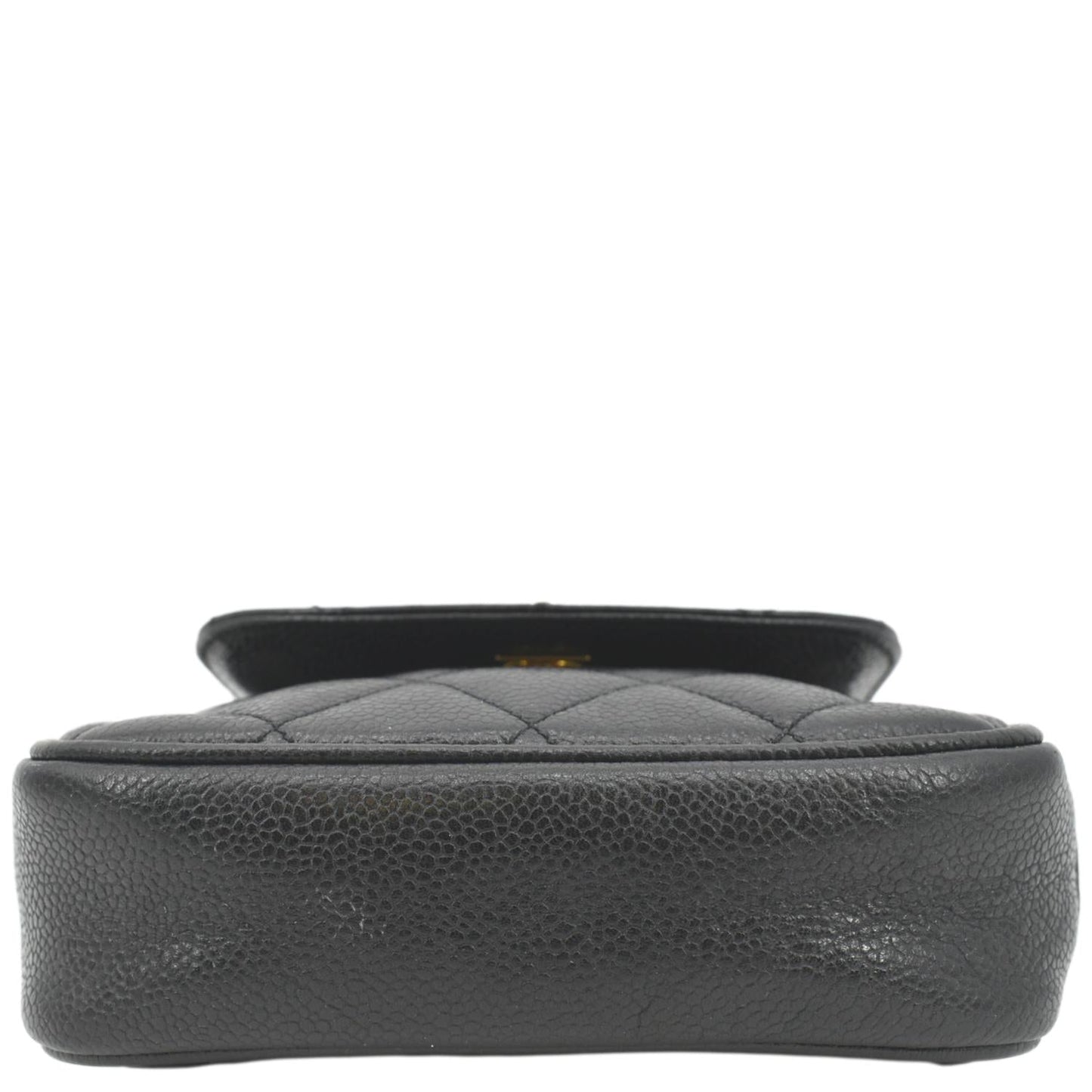 CHANEL Round Flap  Quilted Caviar Leather Crossbody Bag Black