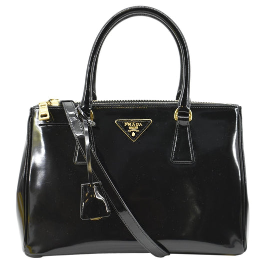 PRADA Double Zip Patent Leather Shoulder Bag Black B1801N