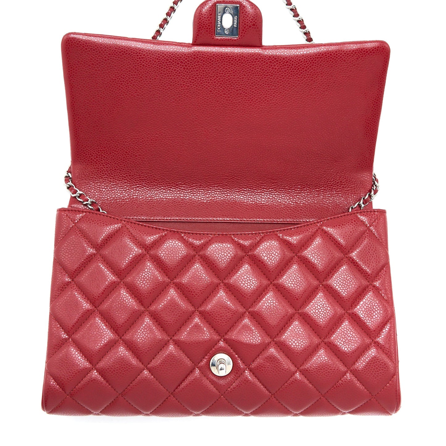 Chanel Classic Timeless Flap Clutch with Chain Caviar Red