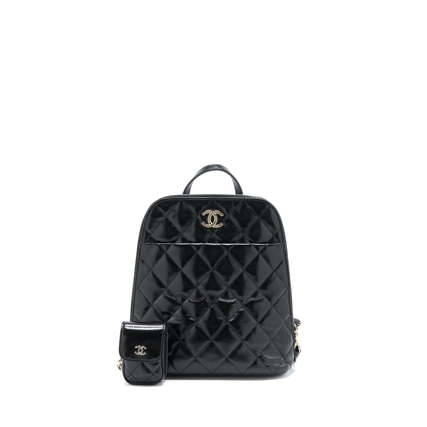 Chanel 22A Quilted Backpack Shiny Calfskin Black L (Microchip)