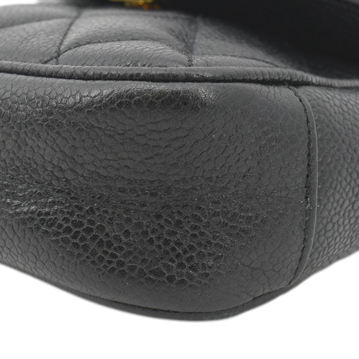 CHANEL Round Flap  Quilted Caviar Leather Crossbody Bag Black