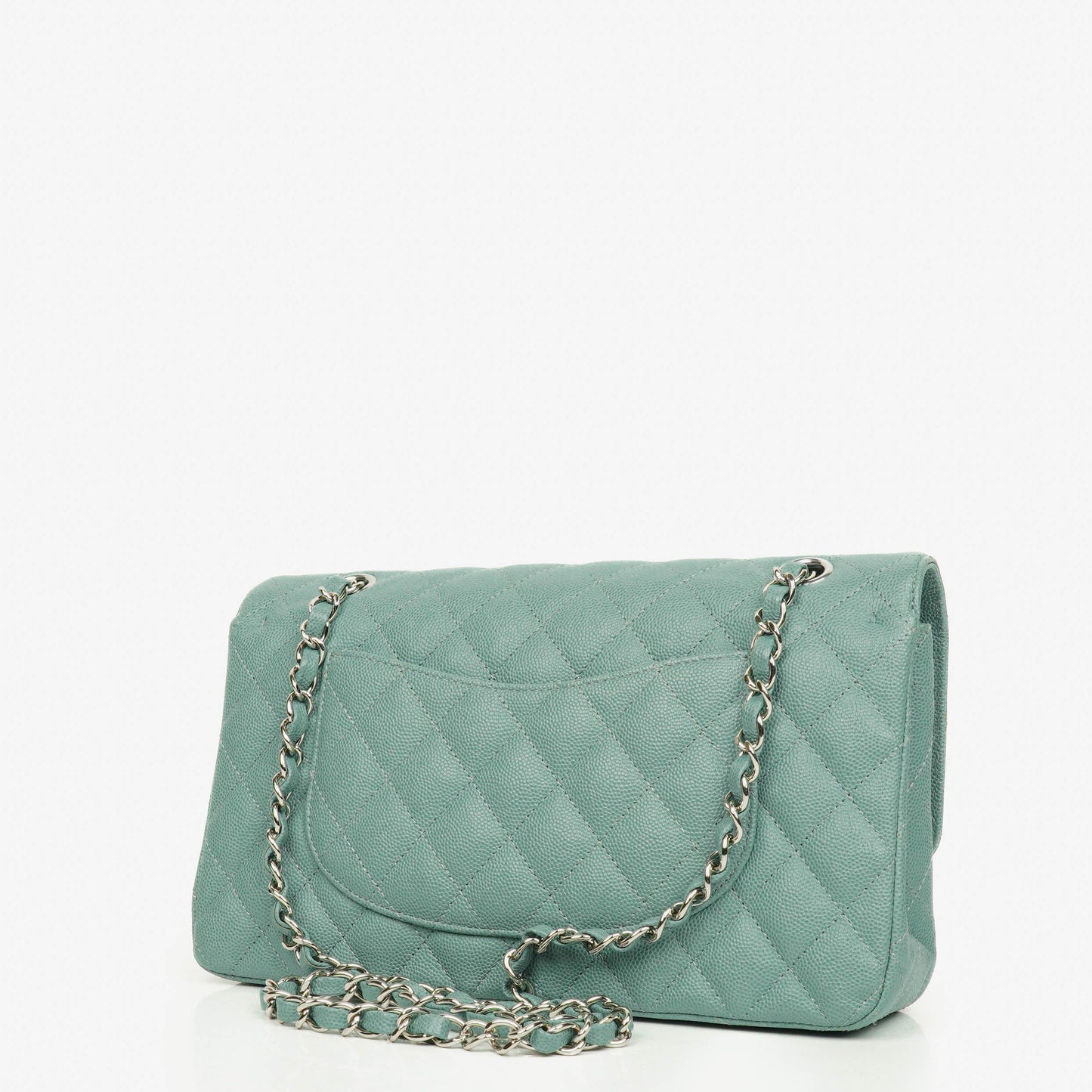 Chanel Medium Double Flap Bag Blue Quilted Caviar Leather With Silver-Tone Hardware