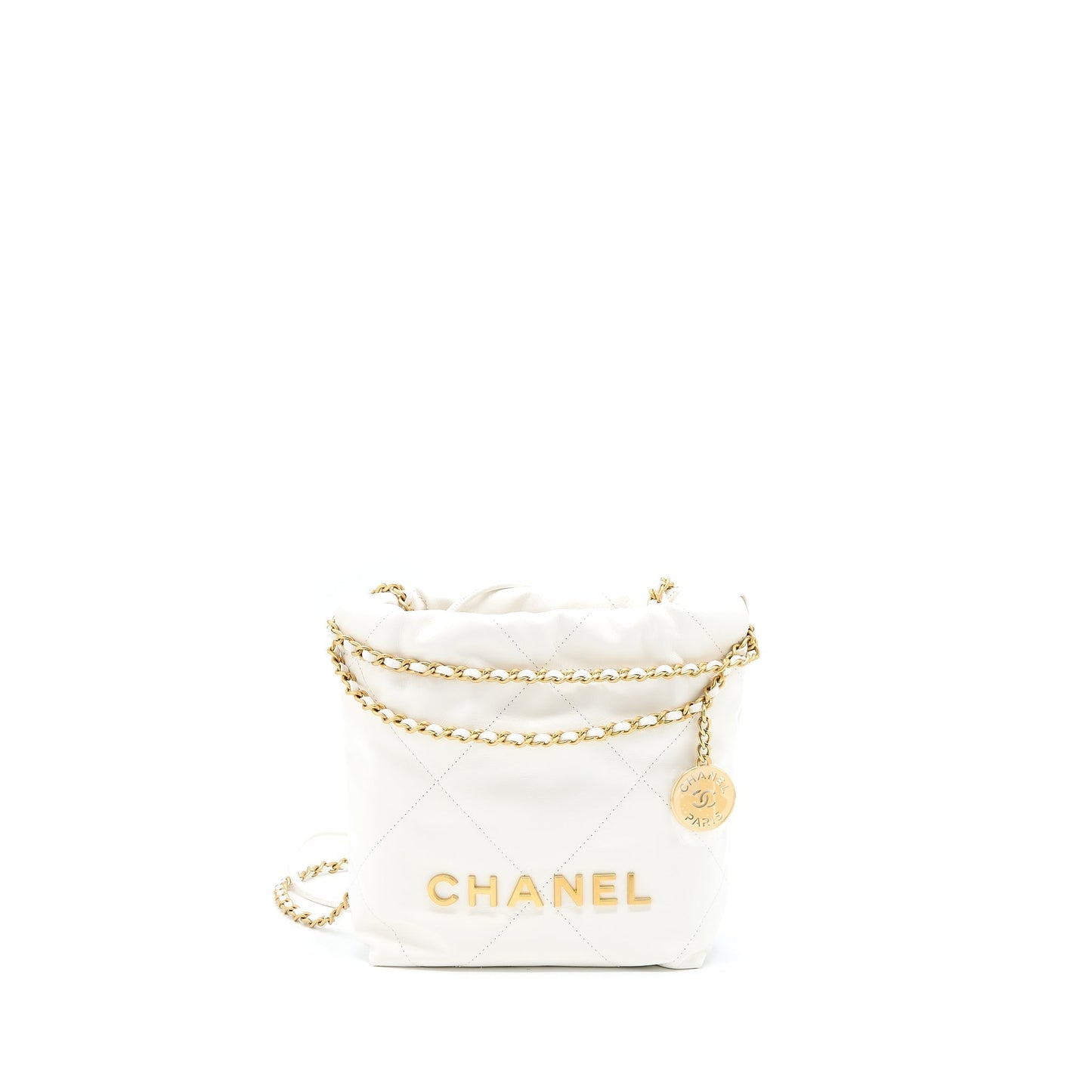Chanel 23S Mini 22 Bag Shiny Calfskin White  (Microchip)