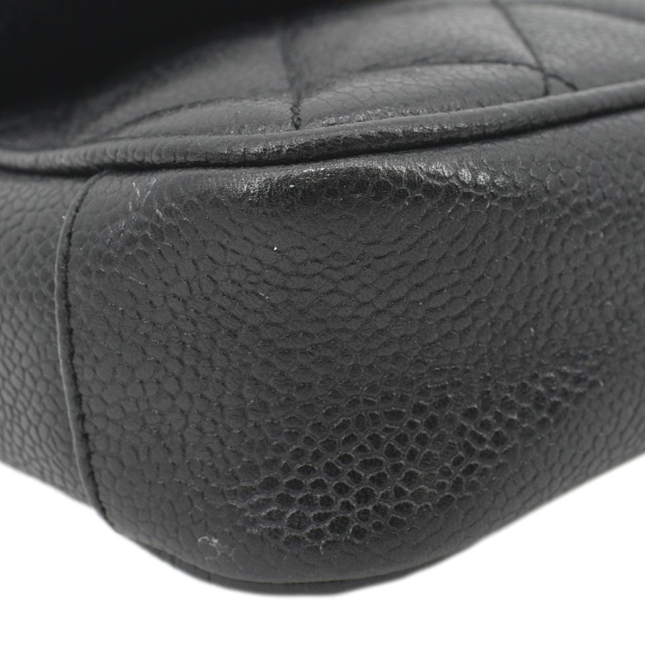 CHANEL Round Flap  Quilted Caviar Leather Crossbody Bag Black