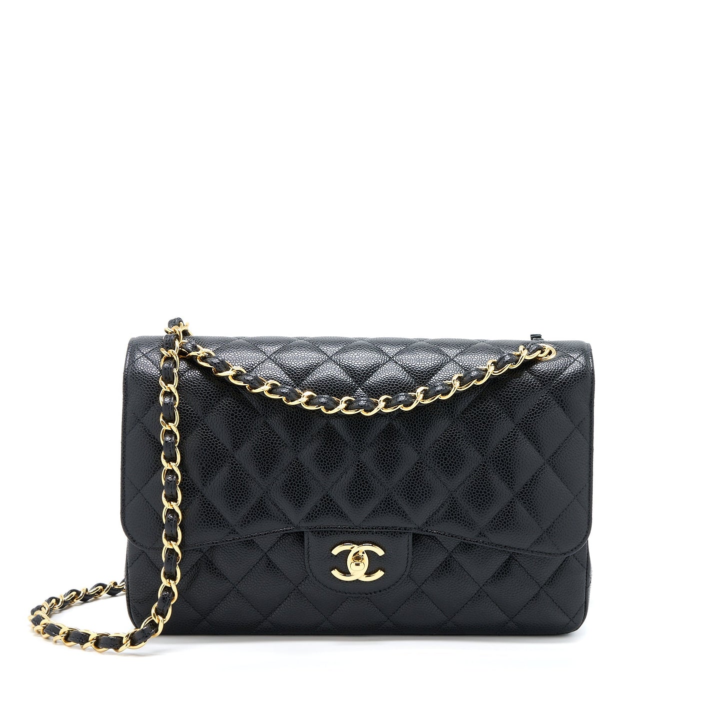Chanel Classic Jumbo Double Flap Caviar Black  (Microchip)