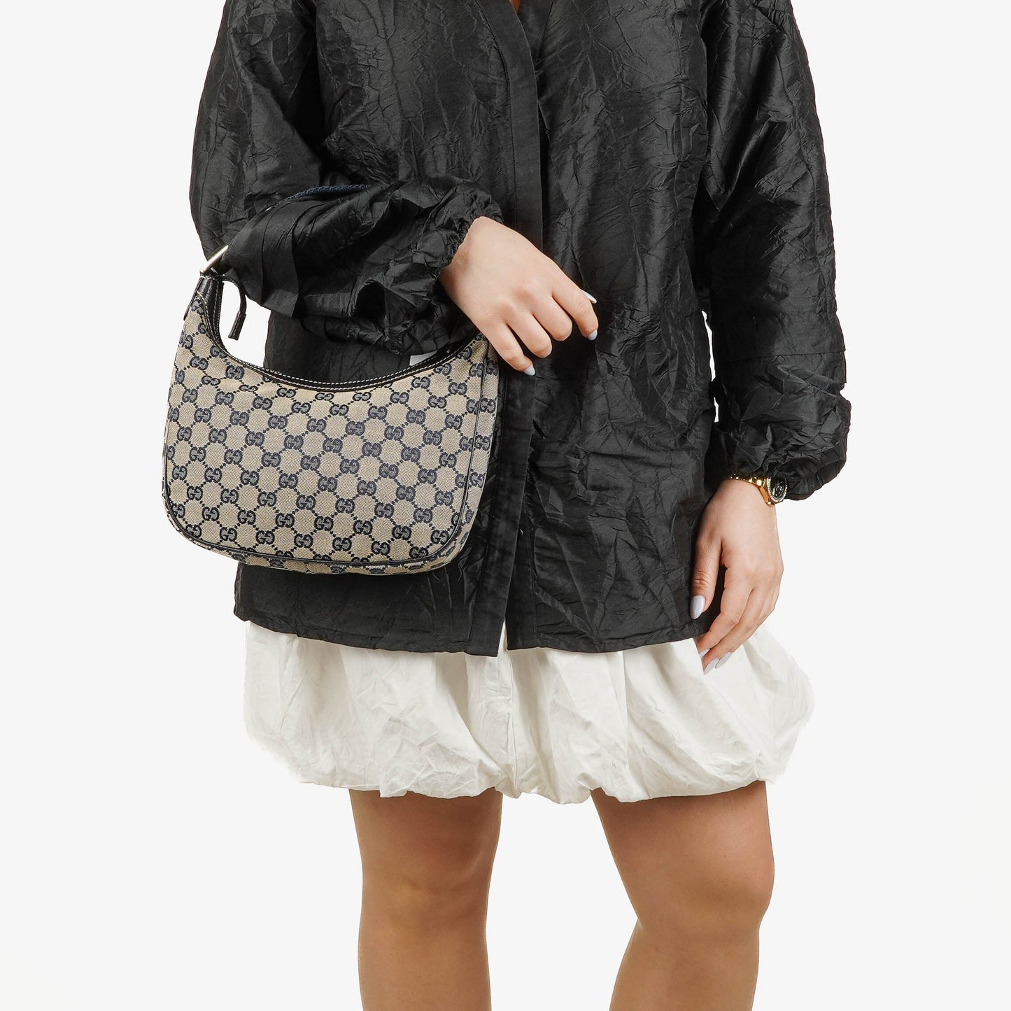 Gucci Charmy Navy GG Canvas Hobo Bag