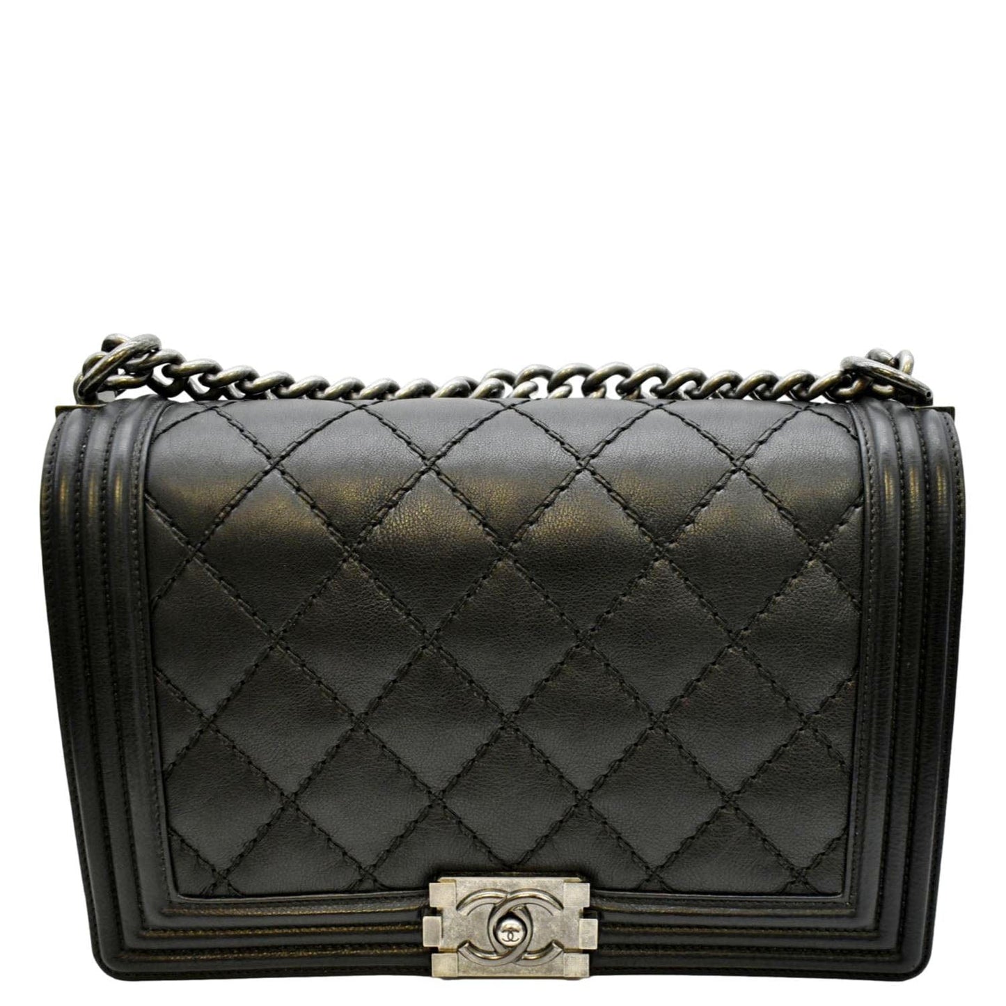 CHANEL Wild Stitch Boy Quilted Lambskin Leather Shoulder Bag Black