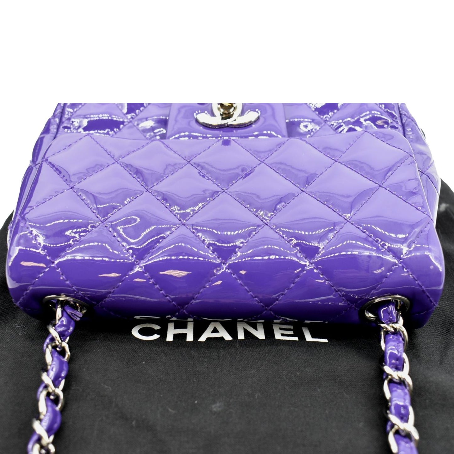CHANEL Mini Flap Patent Calfskin Leather Shoulder Bag Purple