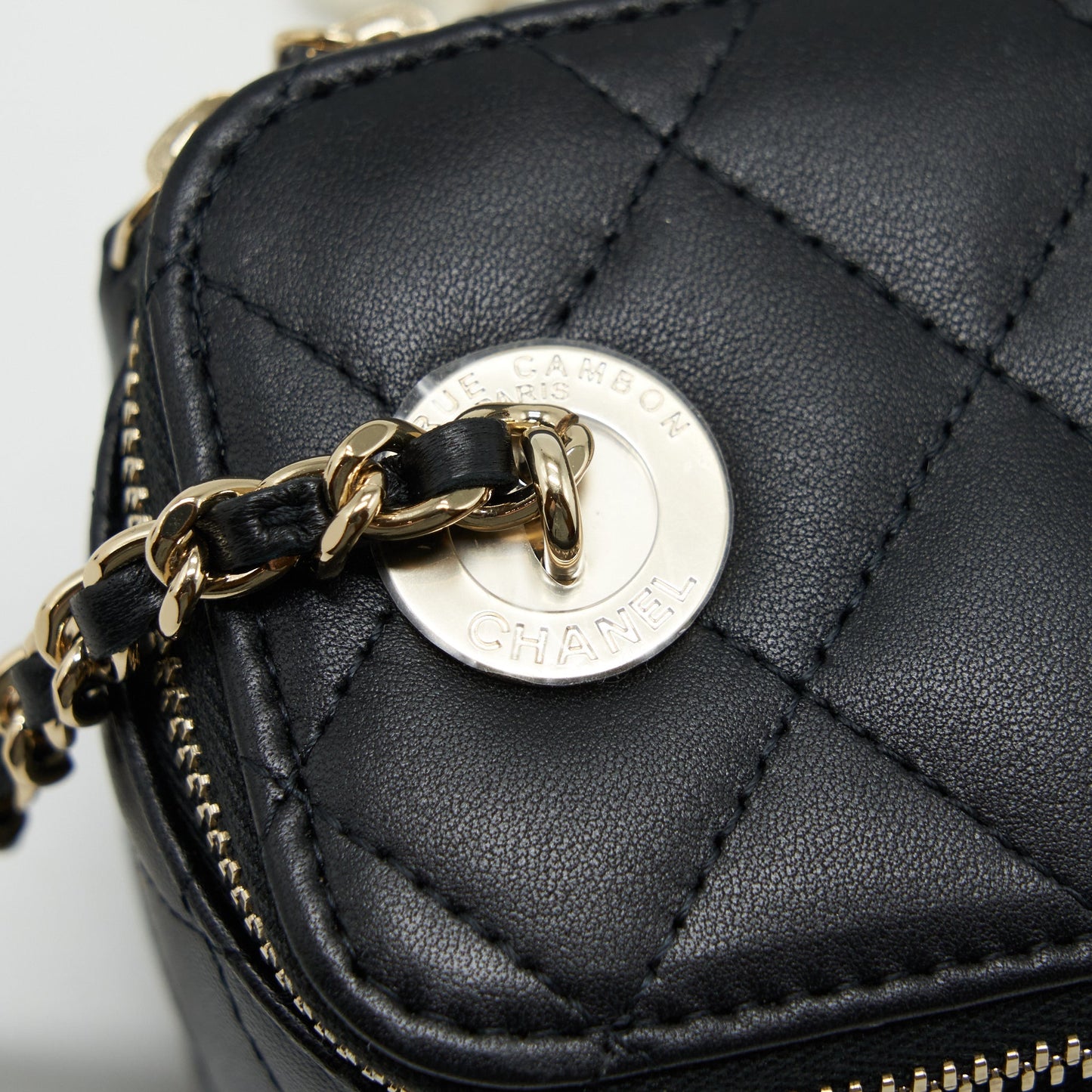 Chanel Mini Vanity With Pearl Chain Lambskin Black L