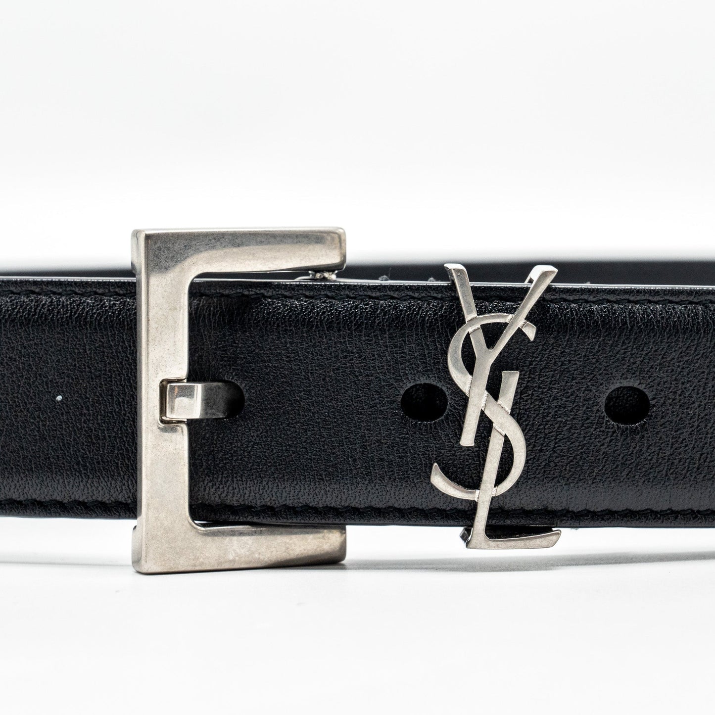 Saint Laurent/ Size 80 Cassandre Belt Square Buckle Calfskin Black