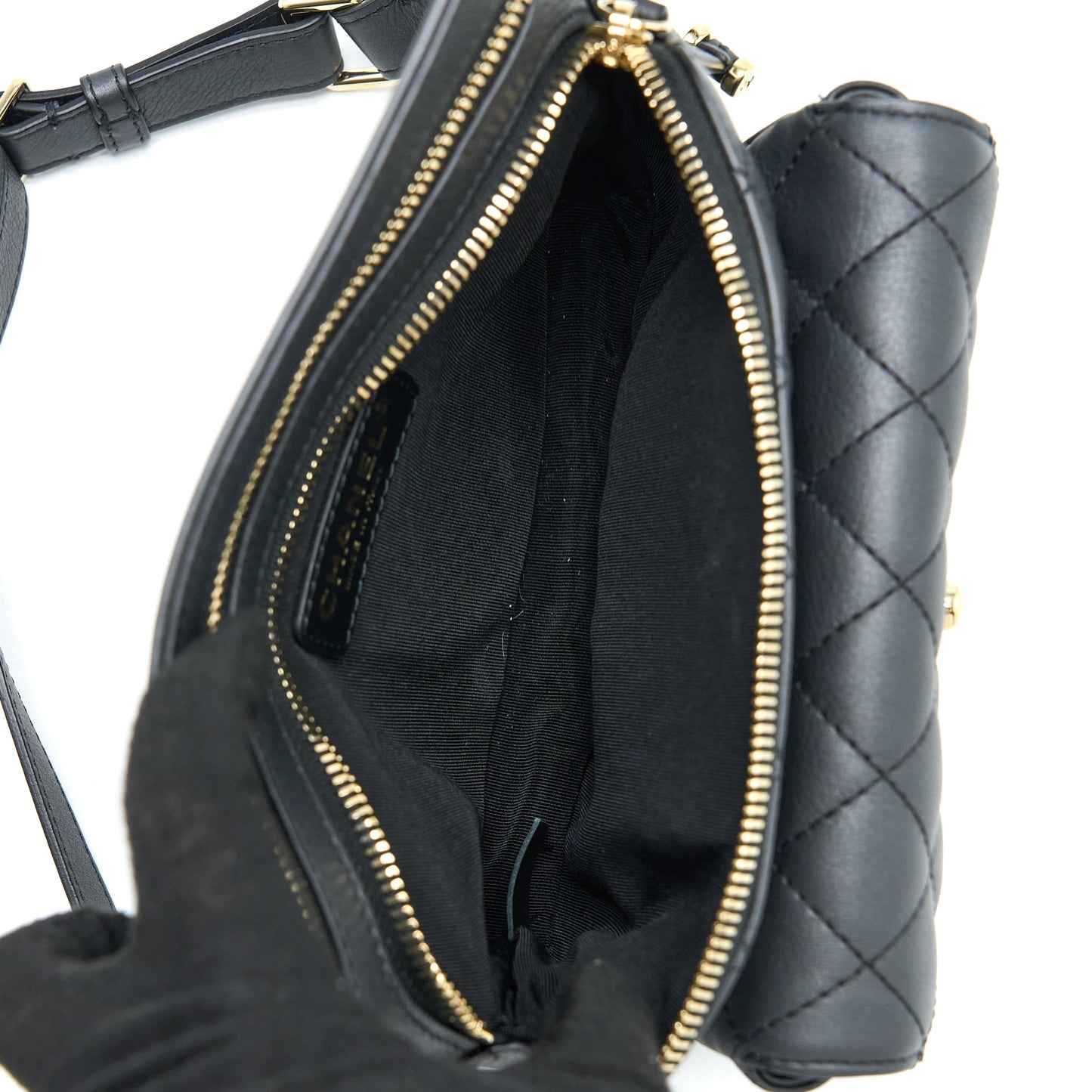 Chanel Quilted Waist Bag Calfskin Black L
